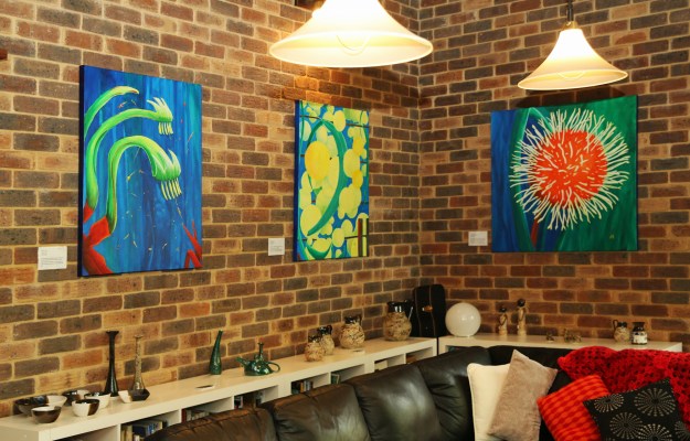 Pottery and acrylic paintings