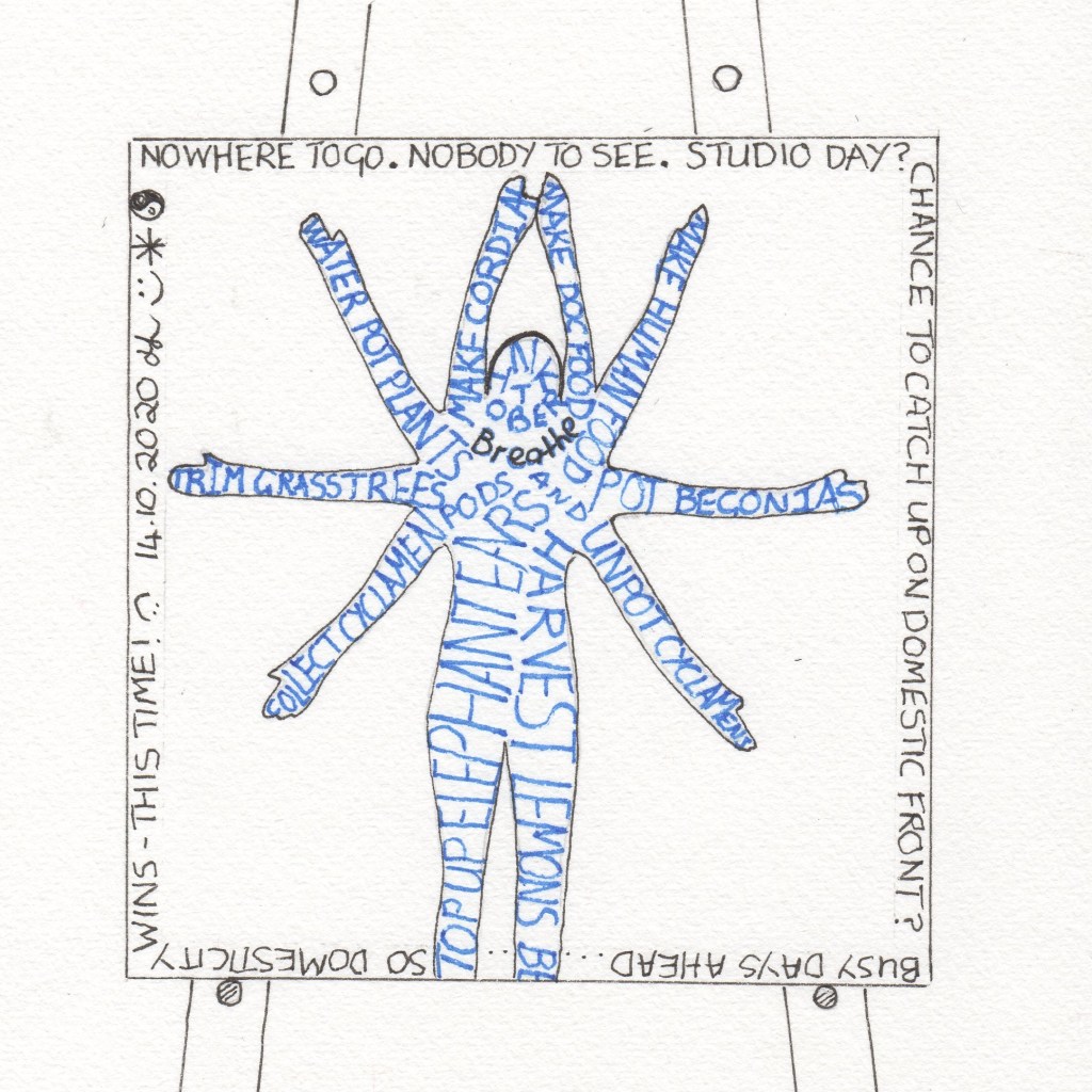 Studio day or domestic duties day?  My heart wanted the first but my head knew catching up with home tasks was the best use of time on this particular day.  Helen Lock . Inktober2020 Day 14