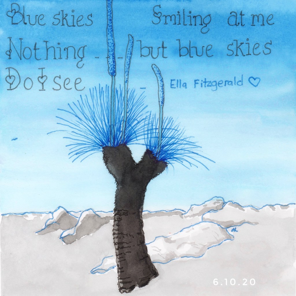 Blue Skies Smiling At Me - Xanthorhoea trimming - Helen Lock - #Inktober2020 Day 6