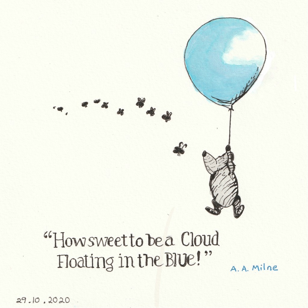 Winnie The Pooh pretending that he really isn’t after the bee’s honey! #Inktober2020 Day 29 - Helen Lock - Western Australian Artist