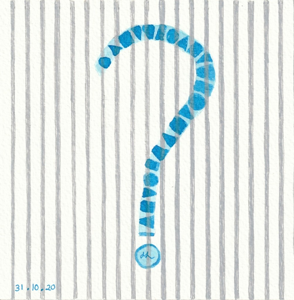 Questions questions? Screen printing on fabric using paper stencils. #Inktober2020 Day 31. Helen Lock. Western Australian artist