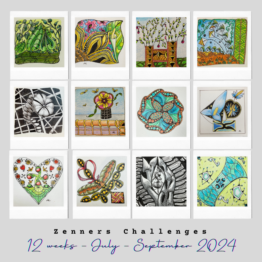 A photo collage of my response to 12 weekly challenges by members of the private Facebook group, Zenners.